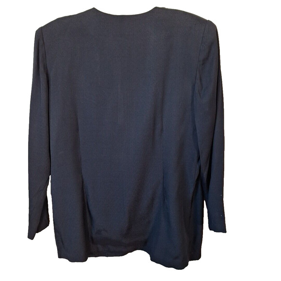 Vintage 90s Black Rayon Beaded Collarless Jacket Blazer Goth Women Size 12 Large - Picture 7 of 8